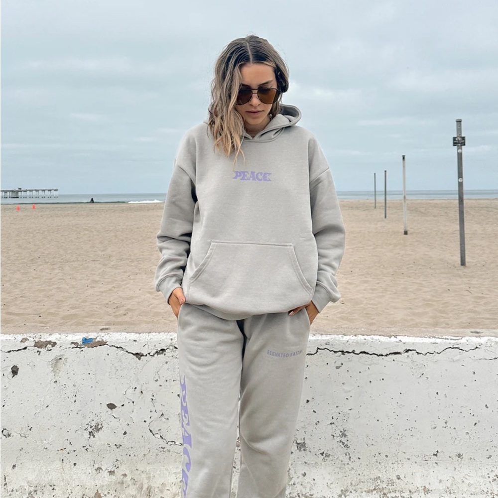 Gray Hoodie with Purple Peace Graphic - Picture 3 of 8